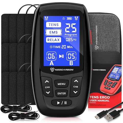 NEOCARBON TENS Unit Muscle Stimulator Ergo Machine for Pain Relief, Black - color: Black