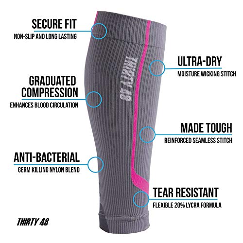 Thirty48 Graduated Calf Compression Sleeves 15-20 OR 20-30 mmHg | Maximize Fast Recovery by Increasing Oxygen to Muscles - color: [2 Pairs] Pink, size: Small