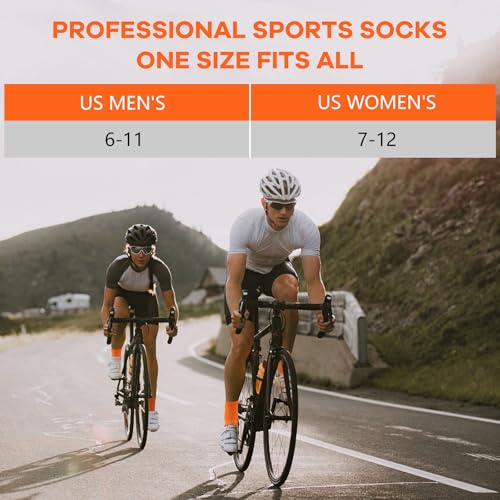 NIcool Cycling Socks For Men, 1/3 Pairs Bright Seamless Compression Running Crew Socks Youth Cushioned Tennis Quarter Socks - color: 3 Pairs Orange