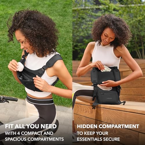 Running Chest Pack, Reflective Vest, Water Repellent, Phone Holder, Workout Bag for Runners, Cycling, Biking, EDC Pouch, Jogging Carrier, Hidden Pocket, Men & Women, Lightweight - color: Black