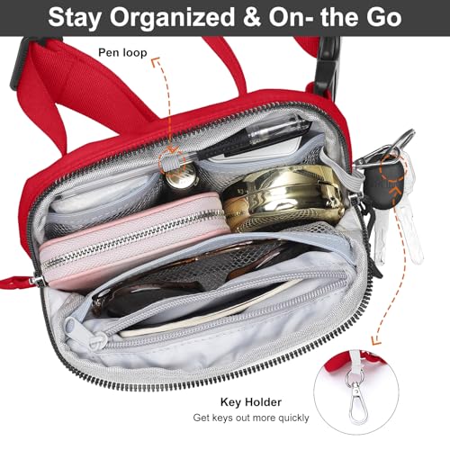 Mini Belt Bag for Women, RFID Small Fanny Pack, Womens Fashion Waist Packs with Extender Strap, Crossbody Bum Bags - color: J07-red