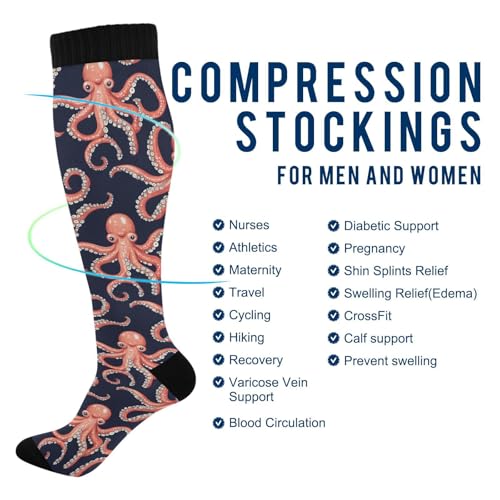 Snowflake Red Christmas Compression Sock for Women Men Funny Support Knee High Socks Running,Nurses,Travel - color: Octopus Ocean Animal