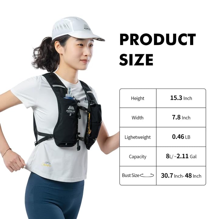 AONIJIE Running Hydration Vest for Men Women 500ml Soft Flask Water Bottle - color: Black, size: 0.5L