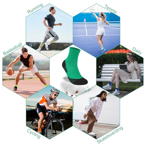 NIcool Cycling Socks For Men, 1/3 Pairs Bright Seamless Compression Running Crew Socks Youth Cushioned Tennis Quarter Socks - color: 3 Pairs Deep Green