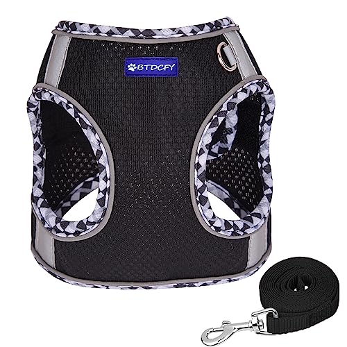 Step in Mesh Dog Harness and Leash Set Breathable Air Mesh Harness - color: Black, size: XXS(neck:8.5"-9.5",chest:10"-11.5")
