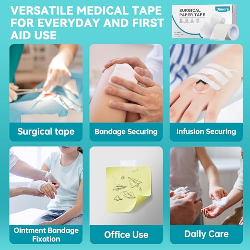 Dimora Paper Medical Tape 8 Rolls- Hypoallergenic White Surgical Tape for Sensitive Skin，Breathable First Aid Wound Tape with Pain-Free Removal，Secures Dressing and Medical Devices -2" x 10 Yards - color: White-Paper Tape 8 Rolls 2" x 10yd