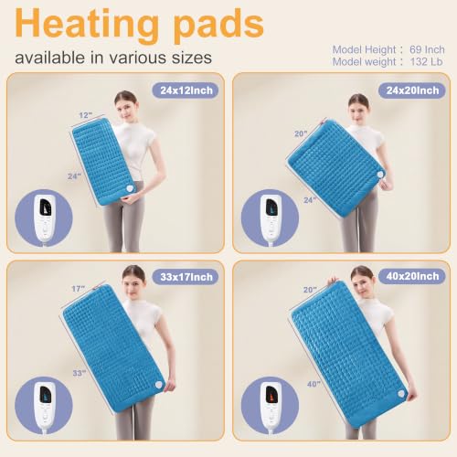Heating Pad,Electric Heating Pad,Heating Pad for Back (Blue, 24"x12") - color: Blue, size: 24x12 Inch