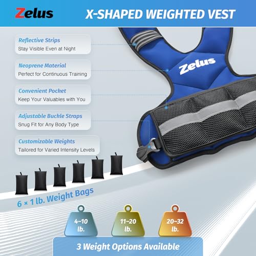 ZELUS Weighted Vest for Men Women,Adjustable 4-32lb Vest, Removable Weights - color: Blue, size: 4-10 lb.