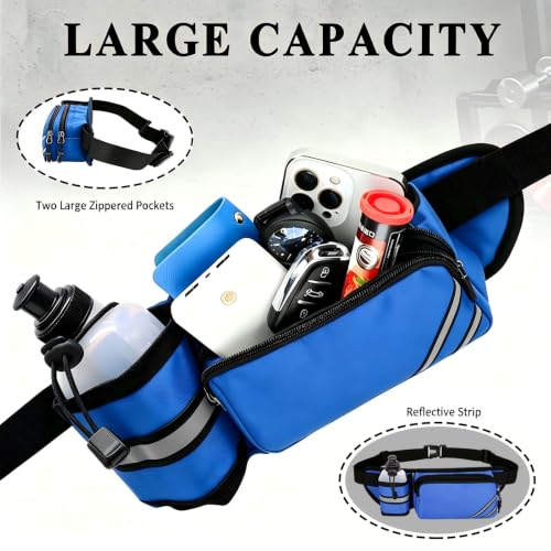 Fanny Pack with Water Bottle Holder, Hydration Running Belt for Men, Waterproof Waist Bag for Women Girls Kids Fit Hiking Walking Runners Exercise Outdoor Cell Phone iPhone Carry Pouch Blue - color: 3-Blue