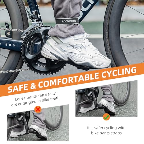 ROCKBROS Bike Pants Strap Cycling Reflective Ankle Bands Adjustable Pant Leg Straps for Biking Cuff Wrist Ankle Bands Backpack Strap for Running,Walking,Jogging 2 PCS