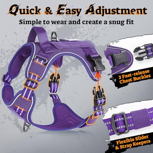 rabbitgoo Tactical Dog Harness for Small Dogs, No Pull Service Pet Vest - color: Purple, size: S(Chest:16.1"-31.5",Neck:15.4"-21.6",Back:7.1")