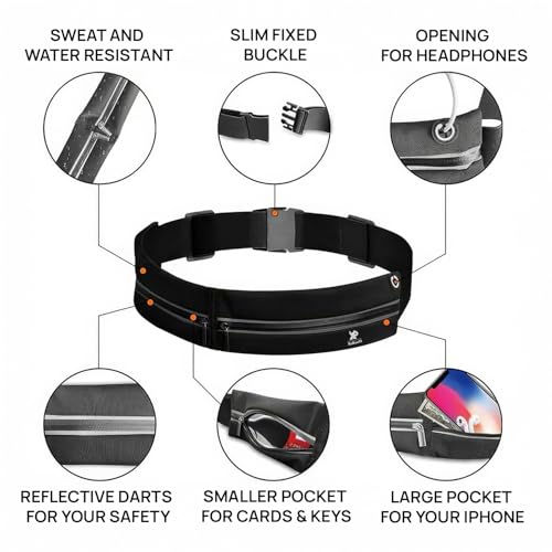 Slim Running Belt Waist Pack for Men Women, Sports Bags, Bum Bags, Water Resistant Fanny Pack with Headphone Port & Reflective Strip, Adjustable Pouch Phone Holder for Workout, Hiking(Neon Green)