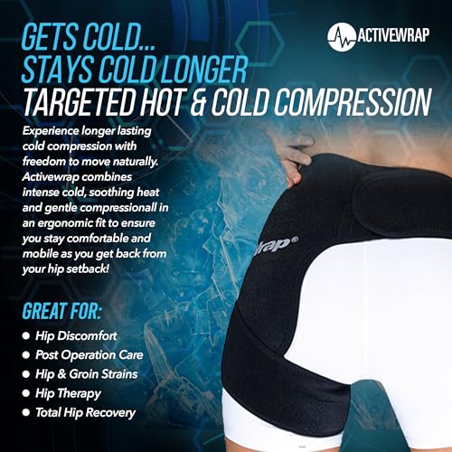 Activewrap Hip Ice Pack Wrap - PT-Designed Hot & Cold Compression Hip Brace with Ultra Flex Gel Pack for Post-Surgery Comfort, Hip Flexor Support, Bursitis, Labral Tear & Injuries - One Size Fits Most