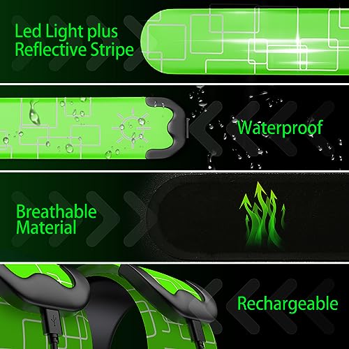 2 Pack LED Armband - Rechargeable Running Lights with Reflective Gear, High Visibility LED Wristband Lights - color: green