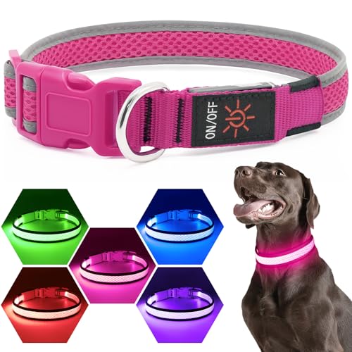 Flashseen LED Dog Collar, Light Up Dog Collar USB Rechargeable, Pink, S - color: Pink, size: Small