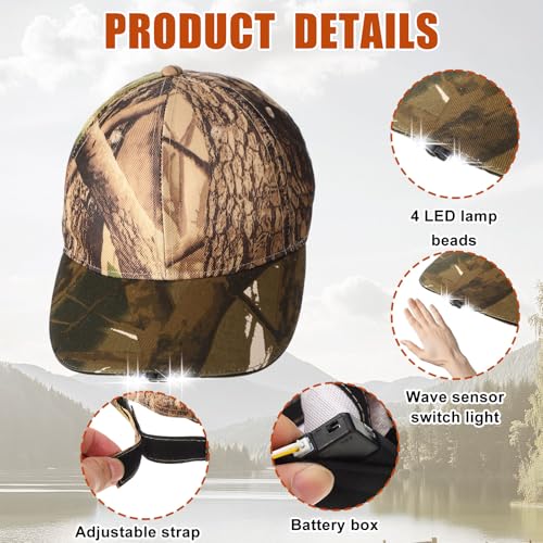 Syhood 2 Pieces LED Baseball Cap Flashlight Hat Hand Free - color: Navy,Camouflage