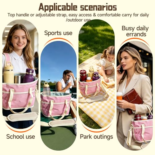 4 Compartment Drink Carrier Bag Family Size Insulated Water Bottle Holder & Tumbler Tote with Adjustable Strap Nylon Organizer Caddy with Front Pocket for Travel, Picnic, Delivery