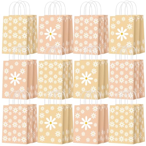 Outus 24 Pcs Daisy Party Favor Bags with Handles, Flower Goodie Paper Bags - style: Daisy