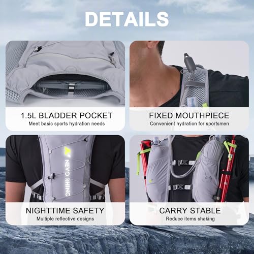 N NEVO RHINO 5.5L Running Vest, Hydration Vest with 1.5L Water Bladder - color: gray
