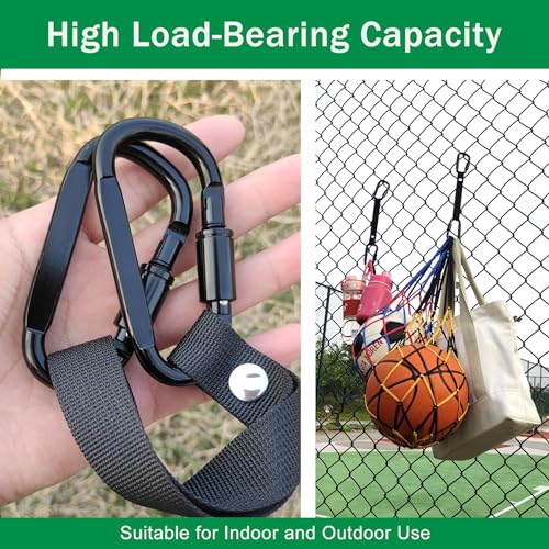 Fence Hooks for Baseball Bag, Softball, Camping, Multifunctional Carabiner Hanging Backpack, Water Bottle (Black) (2)