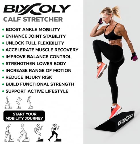 Calf Stretch Board I Slant Board For Calf Stretching & Calf Raise Block for Relief of Plantar Fasciitis, Achilles Tendonitis & Calf Tightness | Calf Stretcher with 5 Resistance Bands & Carry Bag I Ankle Balance Board & Ankle Exerciser Strengthener
