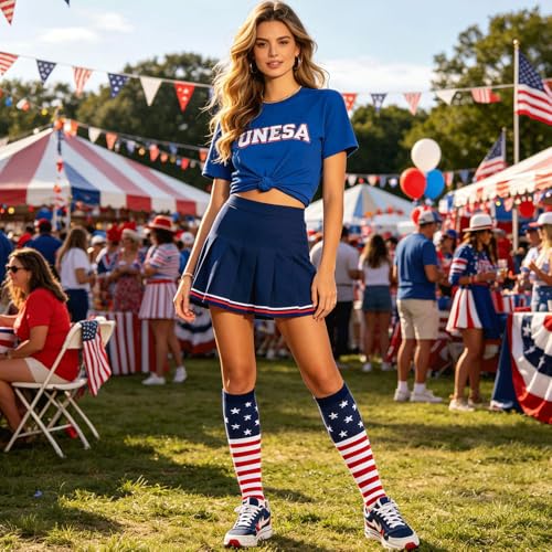 Compression Socks for Women Festival Knee High Socks Calf Stockings - color: American Flag-01, size: Large