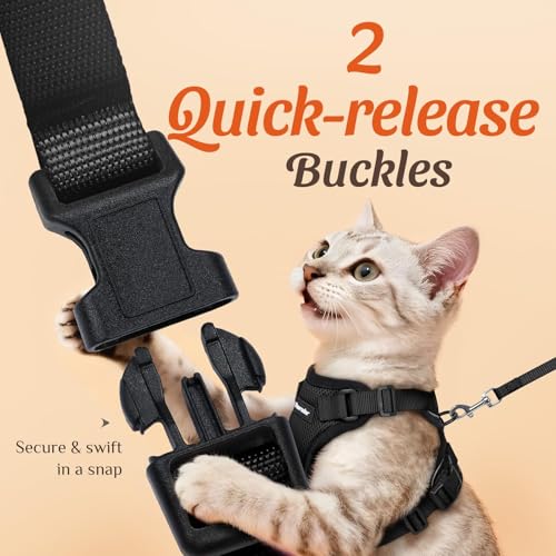 Dooradar Cat Harness and Leash Set, Adjustable and Escape Proof, S - color: Black, size: S