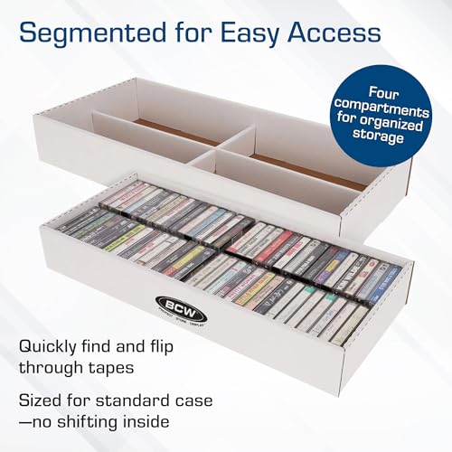 BCW Cassette Tape Storage Box for 60 Standard Cassettes - 3 Pack | Cassette Tape Case & Holder Organizer | Durable Corrugated Holder with Lid