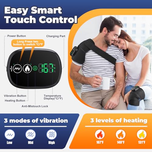 Cordless Electric Heated Knee Massager, 3-in-1 Heated Knee Massager with Heat for Knee Elbow Shoulder Wrap with 3 Vibration & Heating Modes (2 Pack) - style: Black 2 Pack
