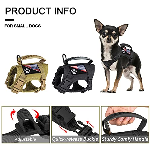 Tactical Dog Harness Tactical Puppy Vest with Rubber Handle K9 Military Adjustable Pet Vest Harness for Outdoor Training XS Dog Harness (Black Harness) - color: Black harness