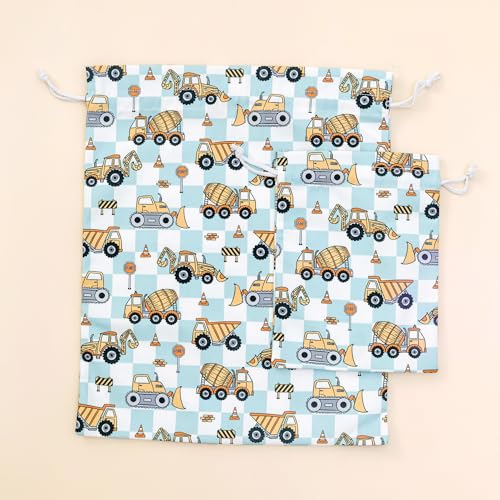 Gather & Knot Drawstring Gift Bags | 20" Large 12" Small | Premium Canvas | Reusable Fabric Wrap for Boys Birthdays, Baby Shower | Construction - color: Construction