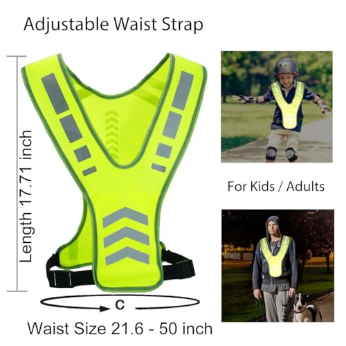 Reflective Running Vest Gear with Pocket for Women Men Kids, Safety Reflective Vest Bands for Night Cycling Walking Bicycle Jogging