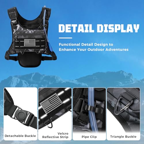 Running Hydration Vest with 2L Water Bladder， Lightweight Adjustable Hydration EDC Chest Pack for Men and Women, Water Backpack for Hiking, Cycling - color: Camo