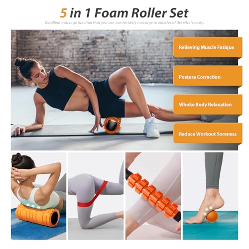 SUBCULTUREPICK 5 in1 Foam Roller Set Trigger Point Foam Roller for Exercise - color: Orange-new