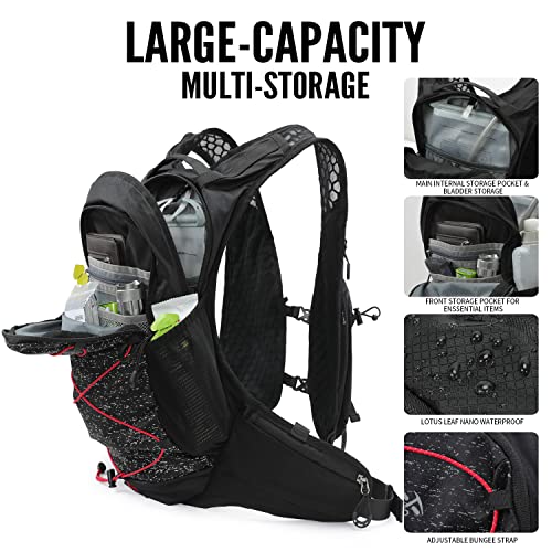 IX INOXTO Hydration Pack Backpack, Lightweight Water Backpack with 2L Hydration Bladder Daypack for Men Women,Running Hydration Vest for Trail Running Hiking Cycling Race Climbing - color: Black
