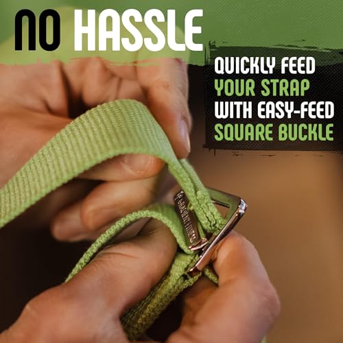 Yoga Strap with Buckle, Soft Cotton/Polyester Webbing, 8 ft - color: Green