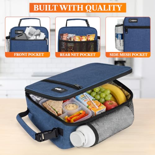 opux Insulated Lunch Box Kids & Adults, Leakproof Soft Cooler Bag, Navy - color: Navy