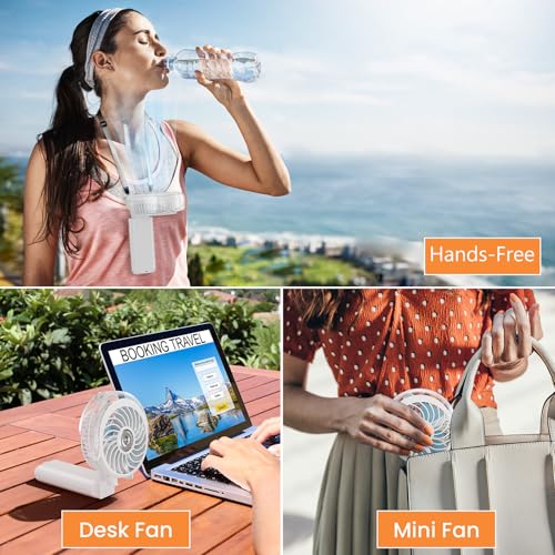 HandFan 5200mAh Upgraded Personal Misting Fan, Rechargeable Handheld Mister Fan, Spray Water Mist Fans, Portable Cooling AC, Electric Mini Hand Fans for Beach Travel Outdoors(White) - color: White