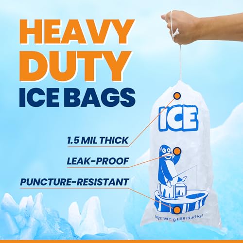 Reli. Plastic Ice Bags 8lb (120 Pack Bulk) Cotton Drawstring | 11"x19"