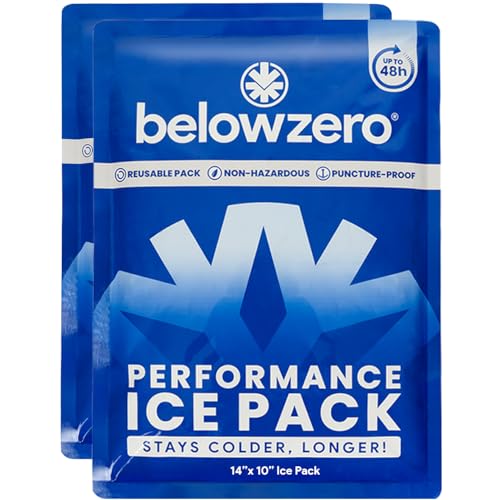 Below Zero Prefilled Reusable Ice Packs for Coolers | Long Lasting Freezer Ice Blocks for Camping, Lunch Bags & More | 48 Hour Cooler Ice Pack Technology - style: Large - 2pk (New Design)