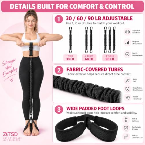 Pedal Resistance Band with Wood Handle, 3 x 30 lb Tubes - color: Black
