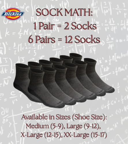 Dickies Men's Dri-Tech Moisture Control Quarter Socks, Available in M-XXL (6, 12, 18 Pairs) - color: Charcoal (6 Pairs), size: X-Large