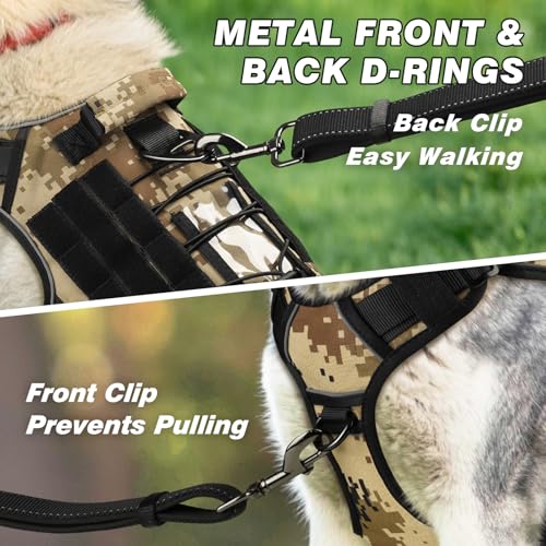 WINGOIN Tactical Dog Harness for Large Dogs,Heavy Duty No Pull Dog Harness - color: Camo, size: Large: 45-80 lbs (Chest:27-37",Neck:19-25")