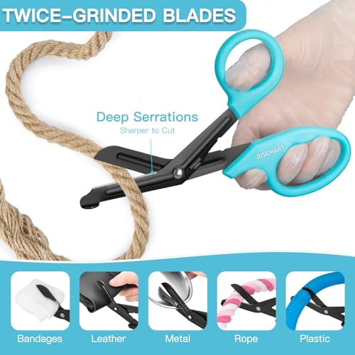 RISEMART 2 Pack Trauma Shears 7.5 Inches Stainless Steel Bandage Scissors - color: Black+blue
