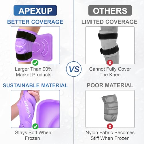 APEXUP Ice Pack for Knee Pain Relief, Large Reusable Wrap After Surgery, Flexible Gel Cold Pack for Injuries, Pain Relief for Back, Shoulder, Elbow, Ankle and Leg (Purple, XXL, 2PK) - size: 2X-Large-2PK, style: Purple