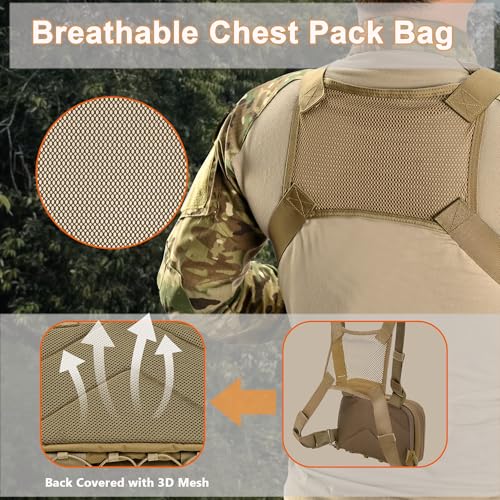 Chest Rig with Concealed Pistol Holster, Chest Bag for Men,Molle EDC Tactical Vest Chest Pack for Running Outdoor - color: Tan