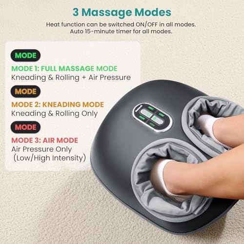 Nekteck Shiatsu Foot Massager with Heat & Air Compression Deep Kneading - color: Gray, size: Large