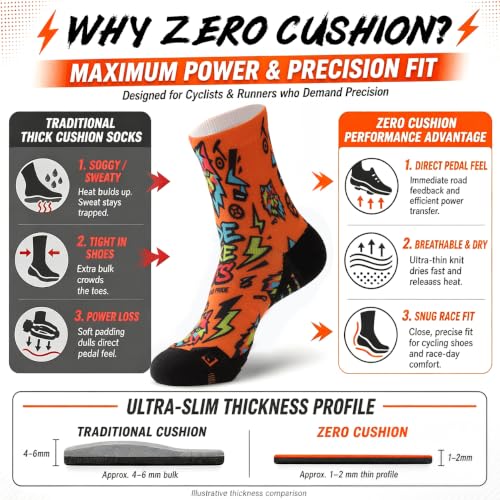 NIcool Cycling Socks For Men, 1/3 Pairs Bright Seamless Compression Running Crew Socks Youth Cushioned Tennis Quarter Socks - color: 1 Pair Bright Orange/Cat Print