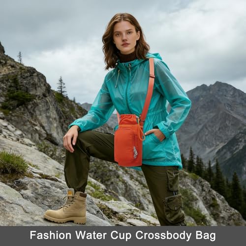 Water Bottle Carrier 32oz Adjustable Convenient holder with Handy Storage - color: Orange