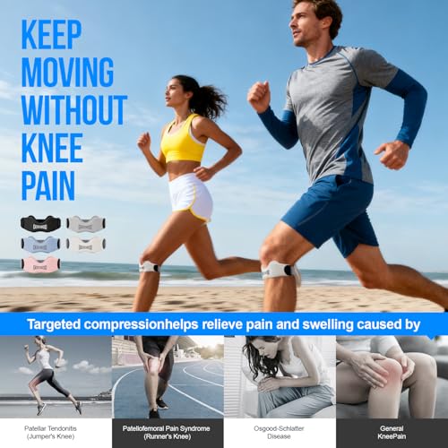 GOUNOD Patellar Tendon Support Strap 2 Pack,Silicone Knee Strap for Knee Pain Relief,Patella Band for Basketball, Jumpers Knee, Tendonitis, Running, Hiking, Soccer, Osgood Schlatter (White) - color: White